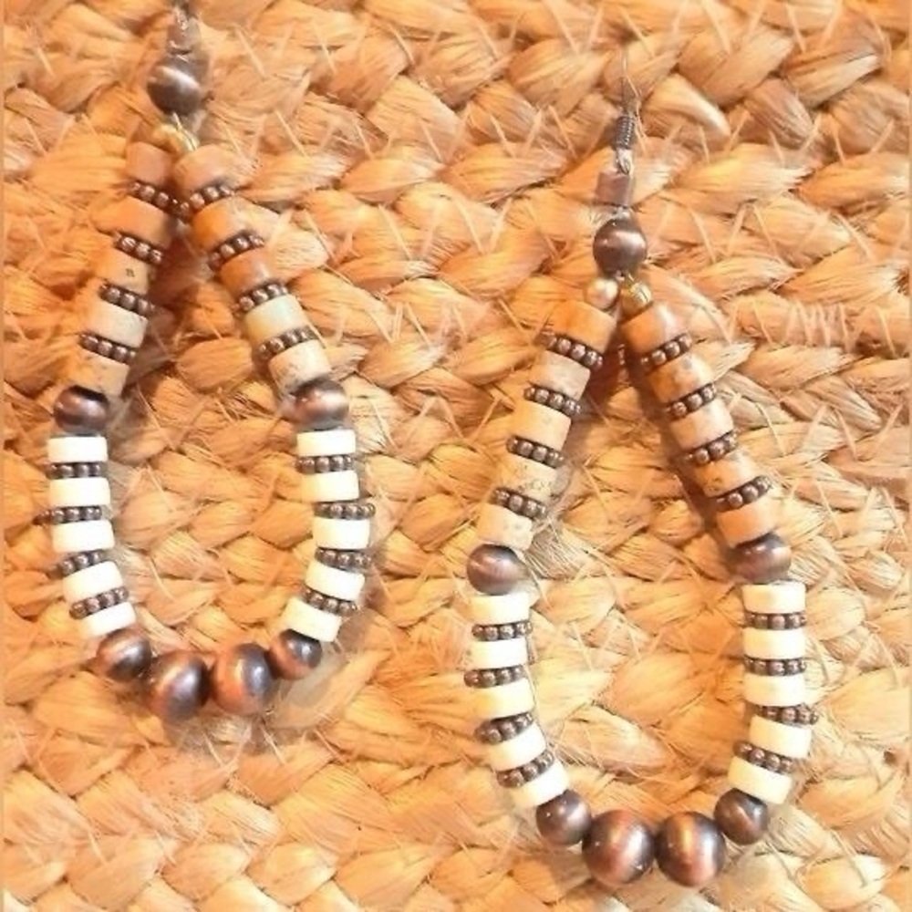 Picture Jasper Turquoise Navajo Pearls Inspired Style Red Copper Beads Earrings